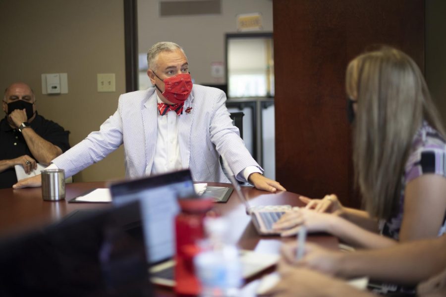 President Timothy Caboni responds to questions posed by the College Heights Herald editorial board in morning meeting on Aug. 20, 2021.