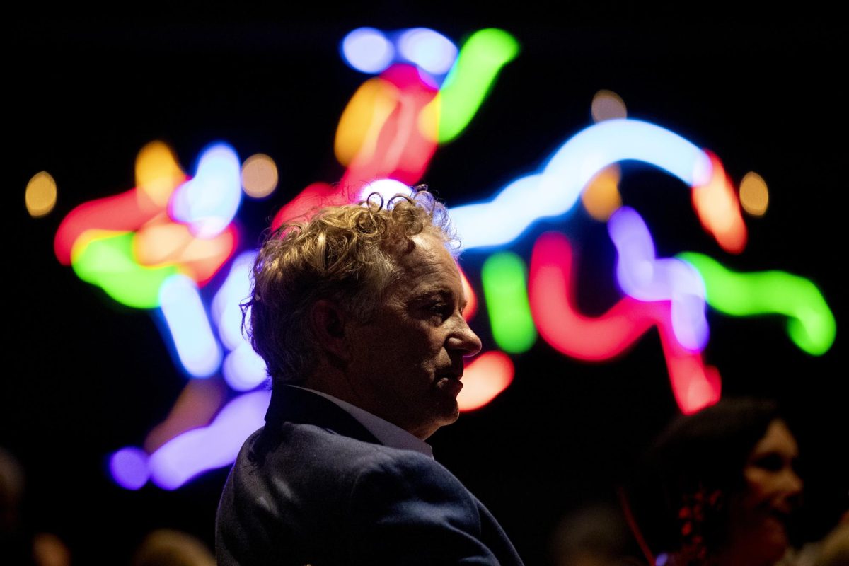 Sen. Rand Paul listens to opening remarks before giving his endorsement to incumbent Mayor Todd Alcott during Alcott’s campaign event at the White Squirrel Brewery in Bowling Green on Sept. 12, 2024. “We need a mayor who supports the businesses of Bowling Green,” Sen. Paul said. Paul continues to live in Bowling Green on weekends while working in Washington D.C. 