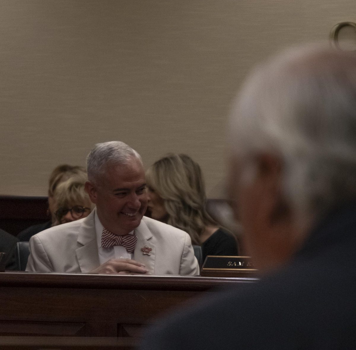 President Timothy Caboni listens in at the Board of Regents' quarterly meeting on May, 2.