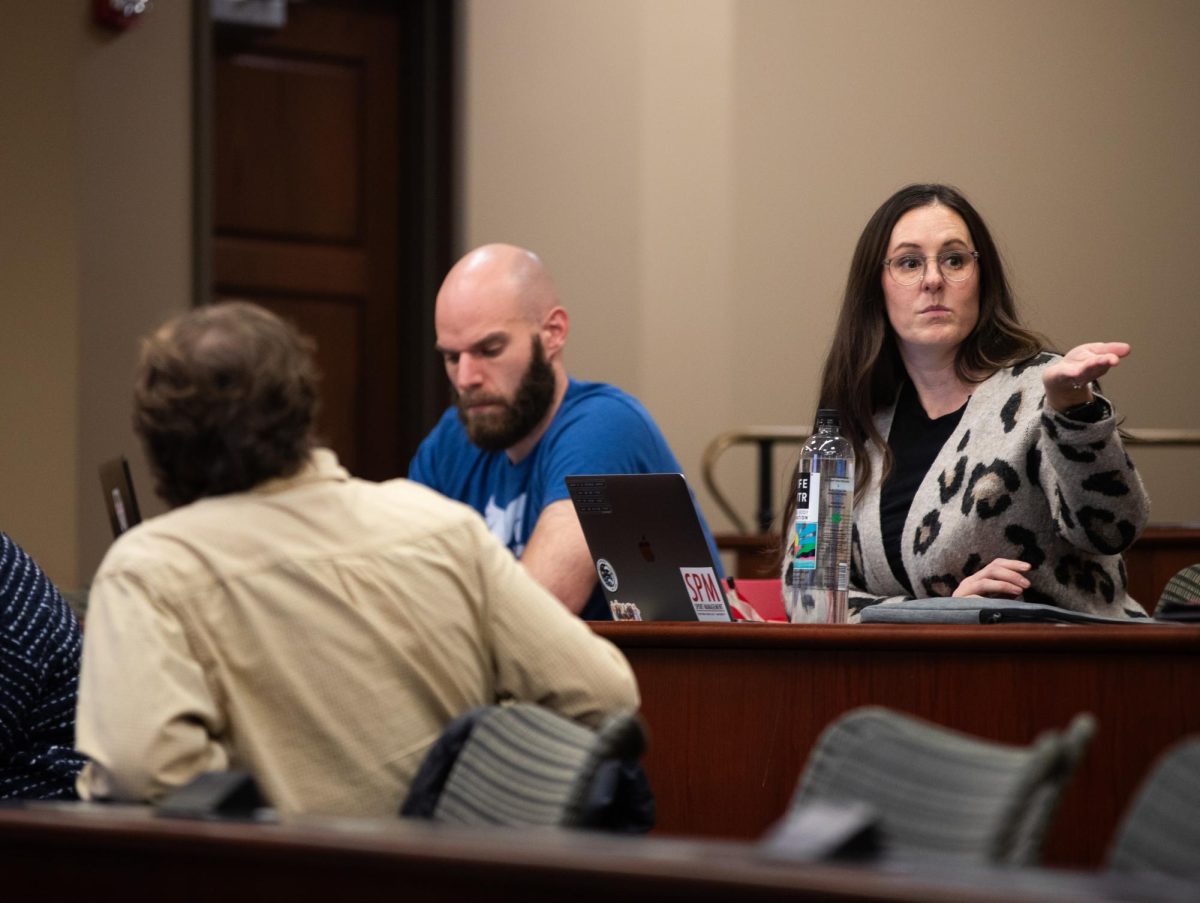 Stacey Forsythe, Colonnade/Gen Ed committee chair, explains academic policy revision proposals during a WKU Faculty Senate meeting on Thursday, Jan. 25 in the SGA Chambers.