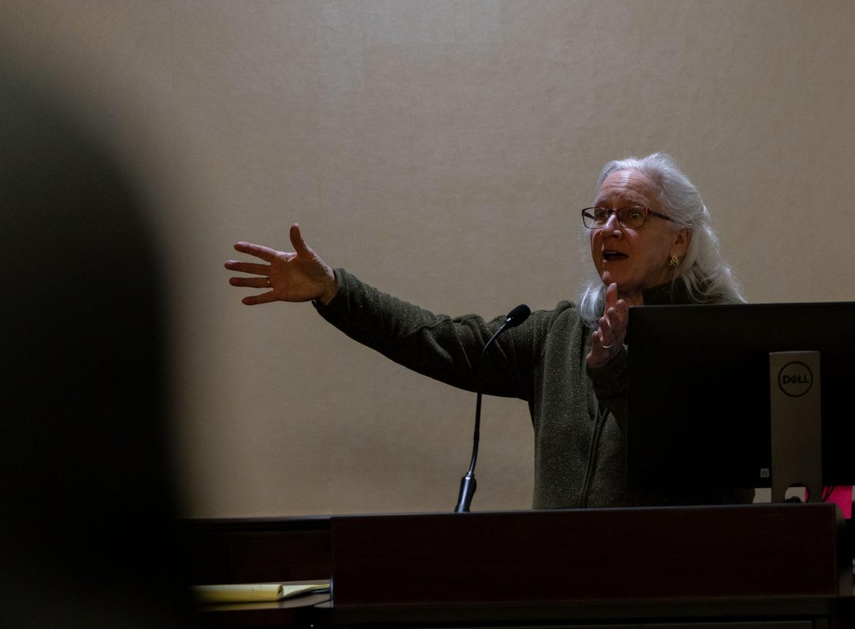 Gwyn Henderson discusses archaeological research and the processes of museum curation on April, 9 2024. "When you go to a museum, you see the whole pots, and you don't think about the accidents," Henderson said. 
