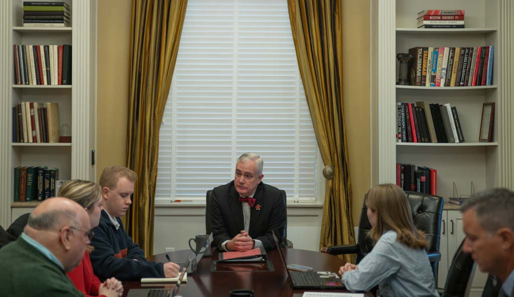 WKU President Timothy Caboni attends a semesterly meeting with members of the College Heights Herald editorial board on Wednesday, Jan. 10, 2024.