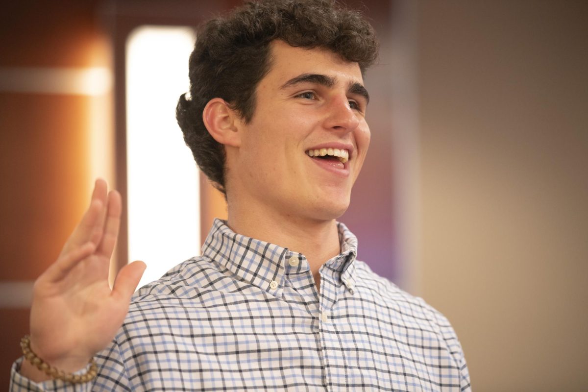 Gabe Jerdon is sworn in as sophomore senator at the first SGA meeting of the semester on Tuesday, Jan. 23. "Scholarships are the reason I'm here, so I would like to focus on those," Jerdon said.