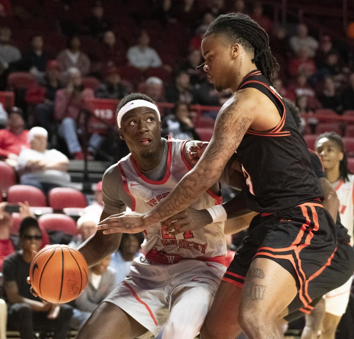 Forward Tyrone Marshall (24) runs to the goal during the first half of WKU's game against Sam Houston on Thursday, Feb. 1.