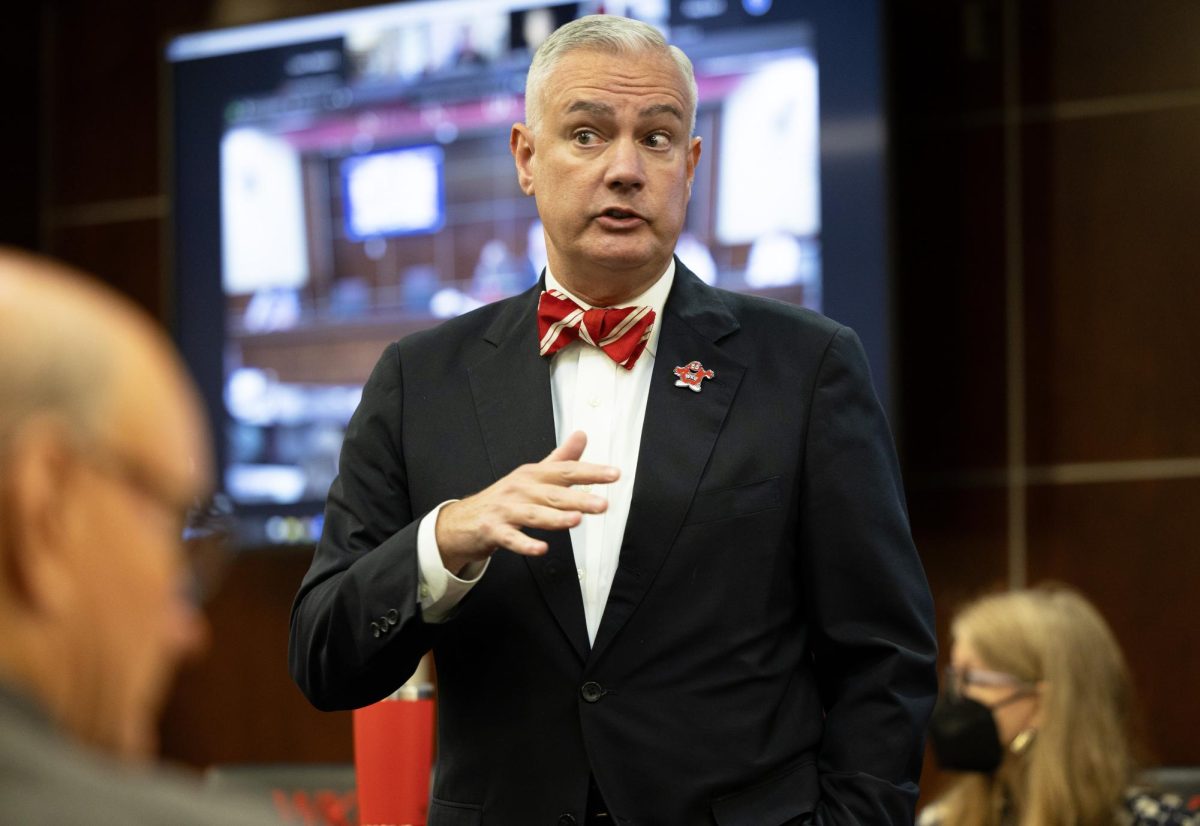 WKU president Timothy Caboni discusses budget overspending at a faculty senate meeting on Oct. 19. He discussed the $11 million overspend from last year, faculty and staff compensation and answered written faculty questions.