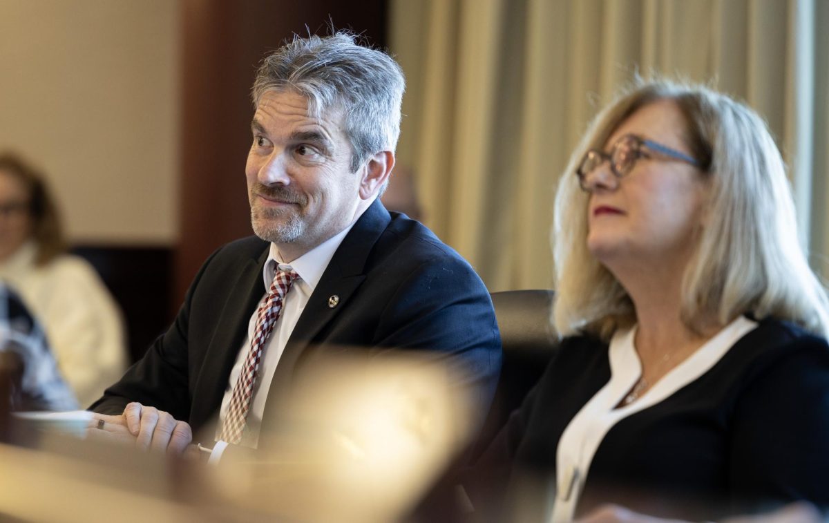 Faculty Regent Shane Spiller listens to WKU president Caboni talk about budget during a Board of Regents committee meeting on October 20, 2023.