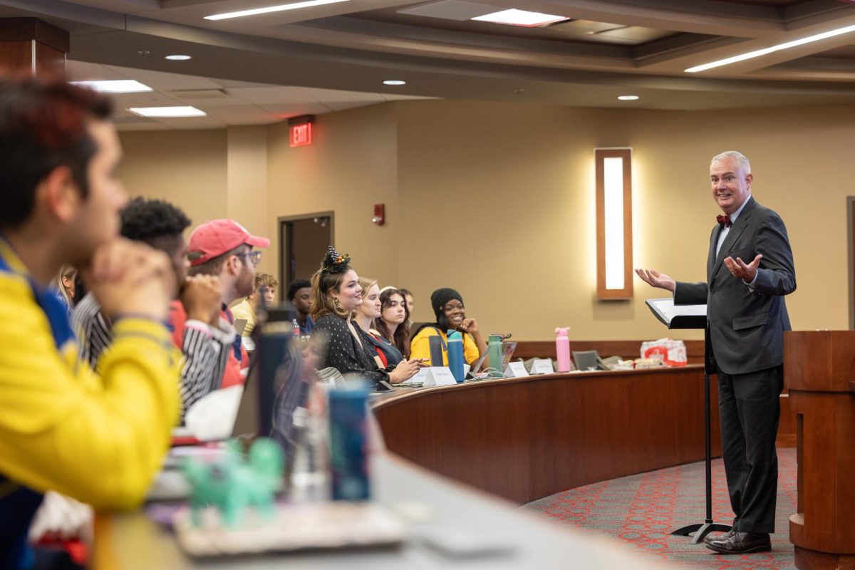 WKU President Timothy Caboni attended this week's SGA meeting, which fell on Halloween, and discussed election day plans and campus accomplishments.