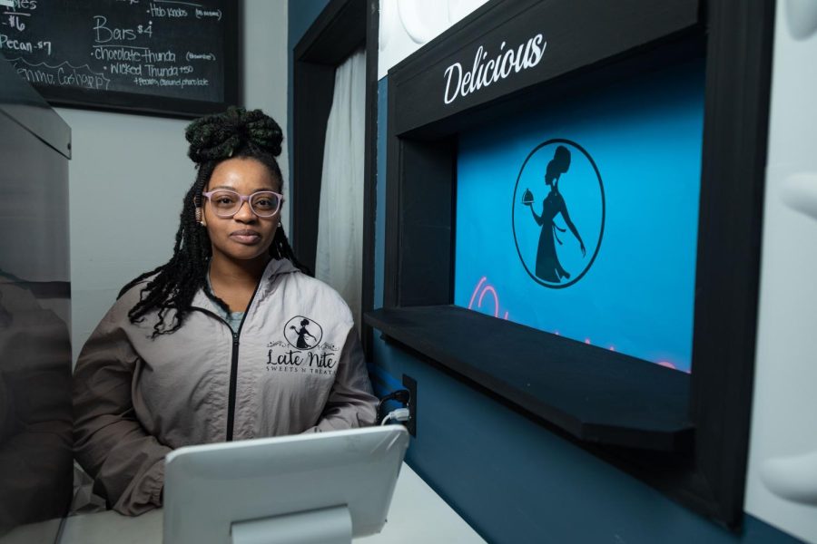 Conchetta “Chetta” Bell, 35, owner, operator and baker at Late Nite Sweets N Treats, poses for portraits on Sunday afternoon, Nov. 27, 2022, at her new storefront located at 200 College St, in Bowling Green.