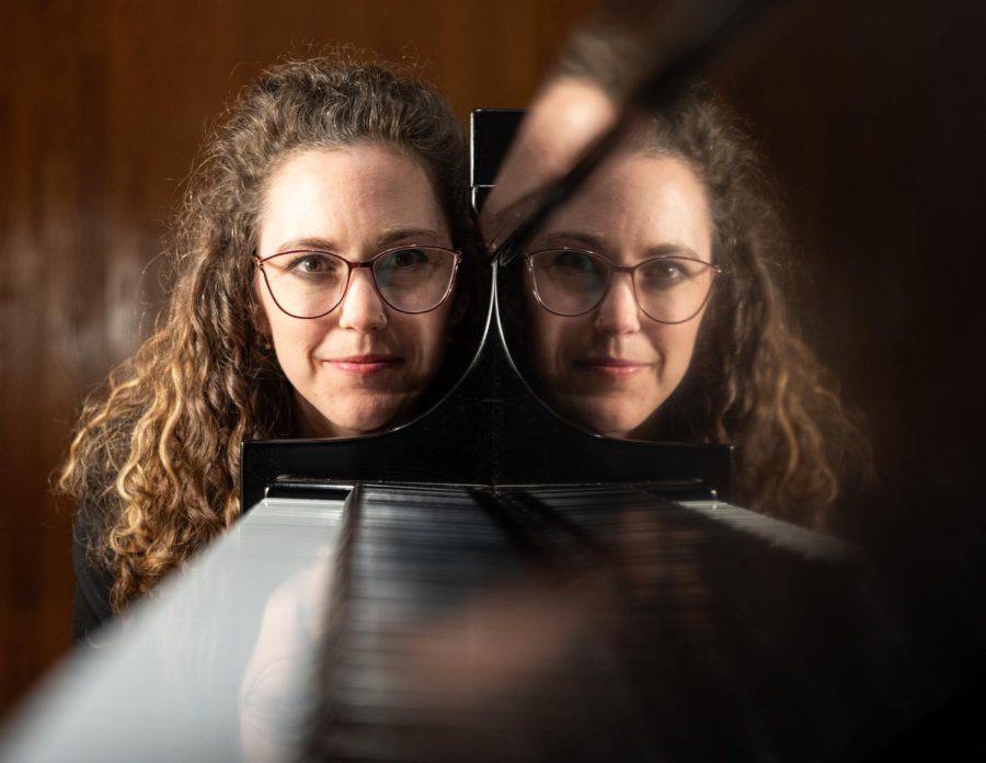 Jessie Welsh, a pedagogical assistant professor of music and piano at Western Kentucky University, poses for portraits in the recital hall at the Ivan Wilson Fine Arts Center Thursday evening, Sept. 8, in Bowling Green, Ky. Walsh, a recent hire at Western, moved to Bowling Green from Dallas, Texas with her husband and son. “The hardest part was getting my pianos moved over,” she said.
