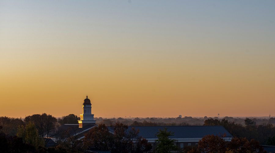 The sun rises at 6:30 a.m. on WKU's foggy campus on Nov. 10, 2021. 
