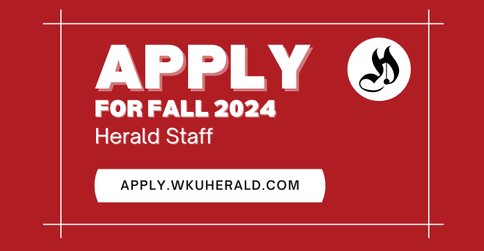 Now Hiring ad for the College Heights Herald on May 8th, 2024.