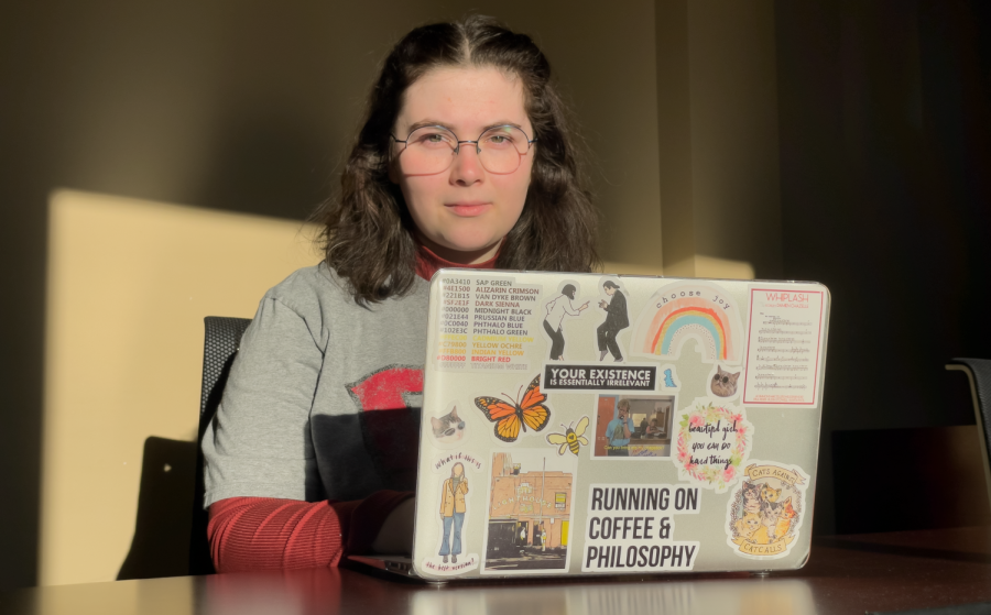 Commentary editor Rose Donnelly shows off her sticker collection.