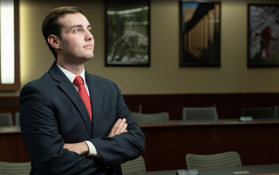 Western Kentucky University Student Government Association President and Student Regent Cole Bornefeld poses for portraits in the SGA chambers in Downing Student Union on Oct. 5, 2022. Bornefeld, 22, is a senior double-major in public relations and political science who hails from Hendersonville, Tenn.